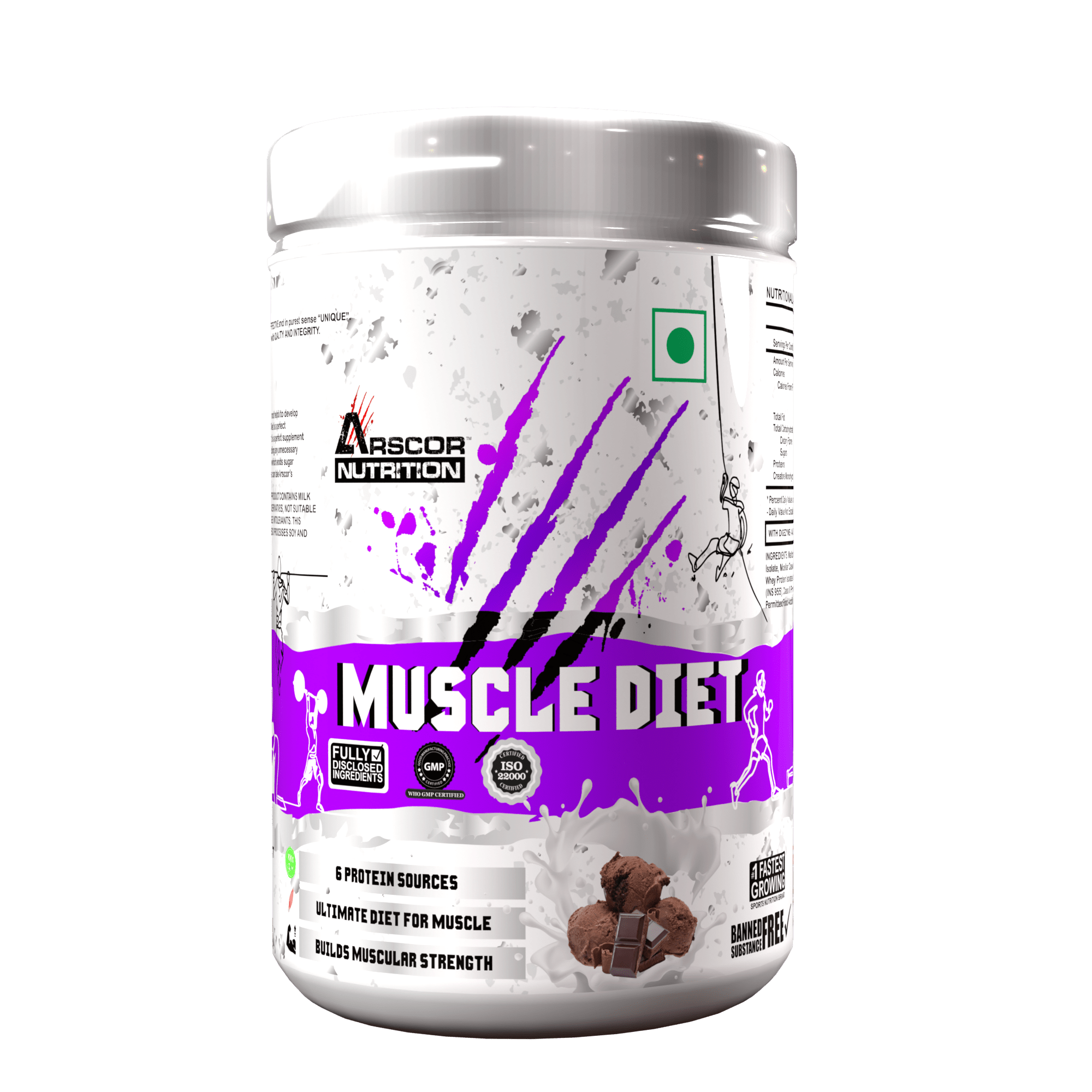 Arscor's Muscle Diet | Lean Muscle Gainer with 30g Whey Protein, 21.6g Carbs & 2.1g Creatine - Arscor Nutrition -
